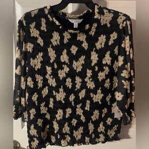 Time and Tru Burnt Floral Black and Cream Women's Mesh Top! NWT! Size XL (14-16)